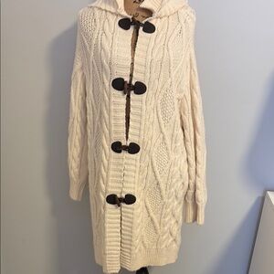 Mango Cozy Cream Cable Knit Hooded Cardigan